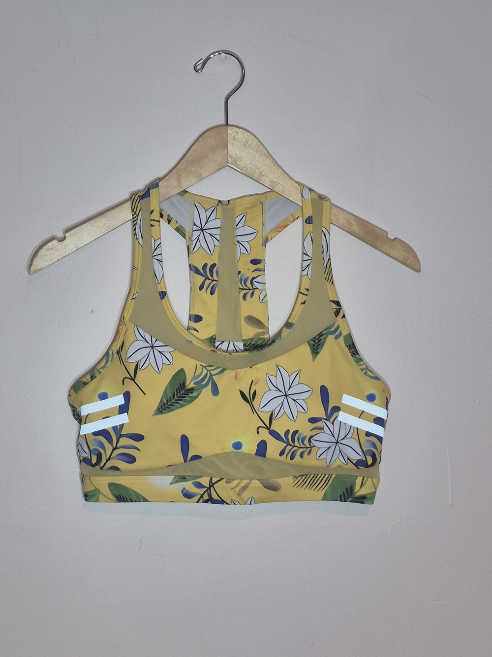 Yellow Floral Racerback Sports Crop Bodysuit
